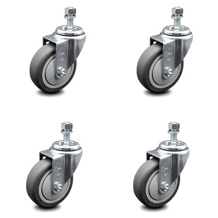 Service Caster 4 Inch Thermoplastic Rubber Wheel Swivel 1/2 Inch Threaded Stem Caster Set SCC SCC-TS20S414-TPRB-121315-4